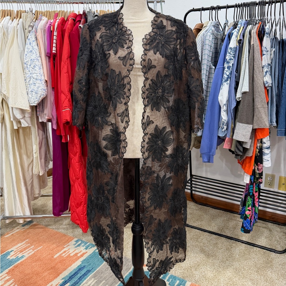 Vintage Lace and Tulle Sheer Coat Black Brown